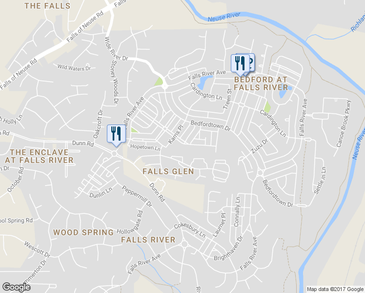 map of restaurants, bars, coffee shops, grocery stores, and more near 10530 Evergreen Spring Place in Raleigh