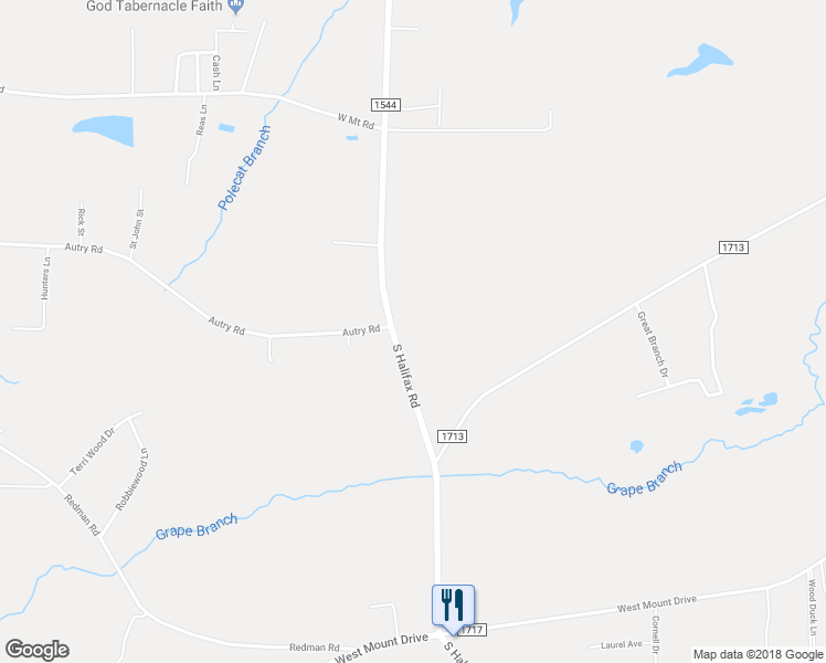 map of restaurants, bars, coffee shops, grocery stores, and more near 2965 South Halifax Road in Rocky Mount