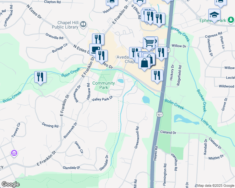 map of restaurants, bars, coffee shops, grocery stores, and more near 912 Shepherd Lane in Chapel Hill