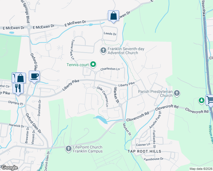 map of restaurants, bars, coffee shops, grocery stores, and more near 1731 Liberty Pike in Franklin