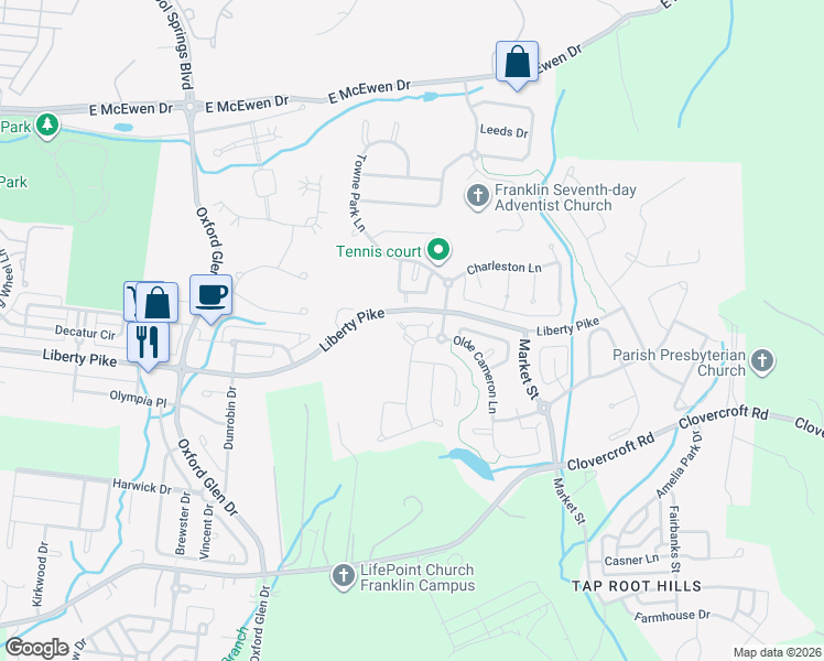 map of restaurants, bars, coffee shops, grocery stores, and more near 1404 Harve Court in Franklin