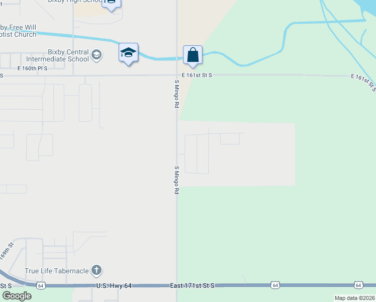map of restaurants, bars, coffee shops, grocery stores, and more near 16455 South 97th East Place in Bixby