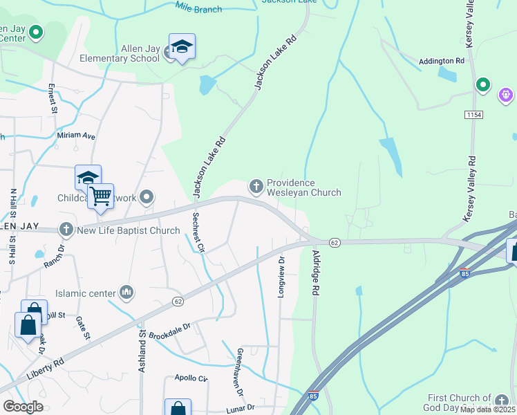map of restaurants, bars, coffee shops, grocery stores, and more near 1512 East Fairfield Road in High Point