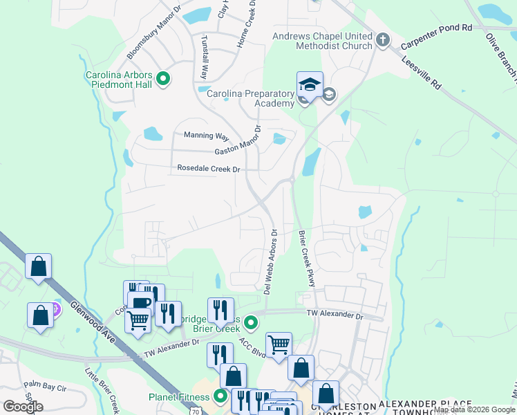 map of restaurants, bars, coffee shops, grocery stores, and more near 206 Lynchwick Lane in Durham