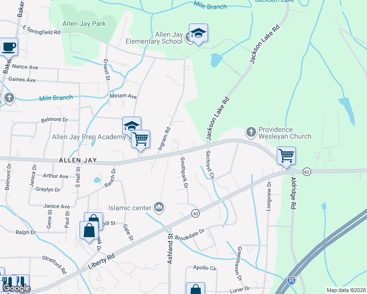 map of restaurants, bars, coffee shops, grocery stores, and more near 1311 North Carolina 610 in High Point
