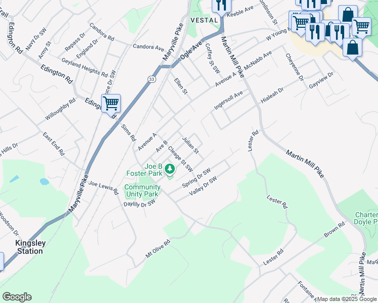 map of restaurants, bars, coffee shops, grocery stores, and more near 904 Drive D in Knoxville