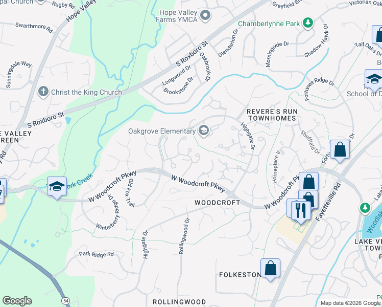 map of restaurants, bars, coffee shops, grocery stores, and more near 936 West Woodcroft Parkway in Durham