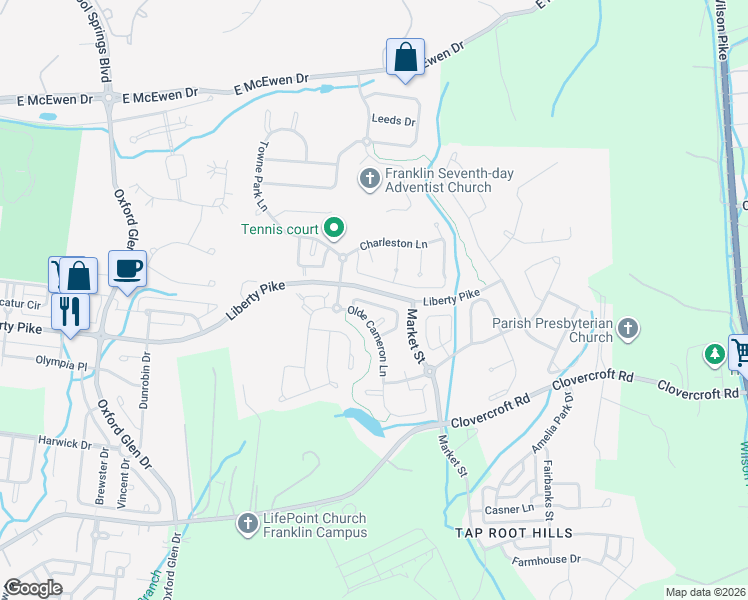 map of restaurants, bars, coffee shops, grocery stores, and more near 1731 Liberty Pike in Franklin