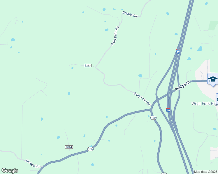 map of restaurants, bars, coffee shops, grocery stores, and more near 1609 Dairy Farm Road in West Fork