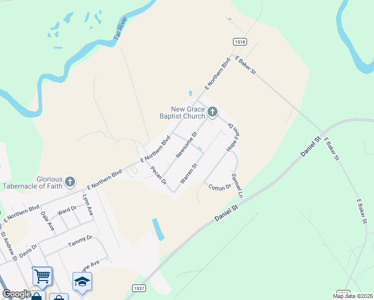 map of restaurants, bars, coffee shops, grocery stores, and more near 1119 Newsome Street in Tarboro