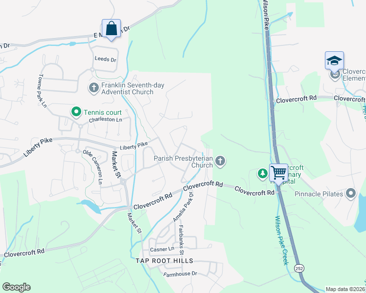 map of restaurants, bars, coffee shops, grocery stores, and more near 1253 Habersham Way in Franklin