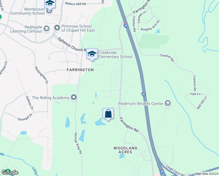 map of restaurants, bars, coffee shops, grocery stores, and more near 5160 Niagra Drive in Chapel Hill