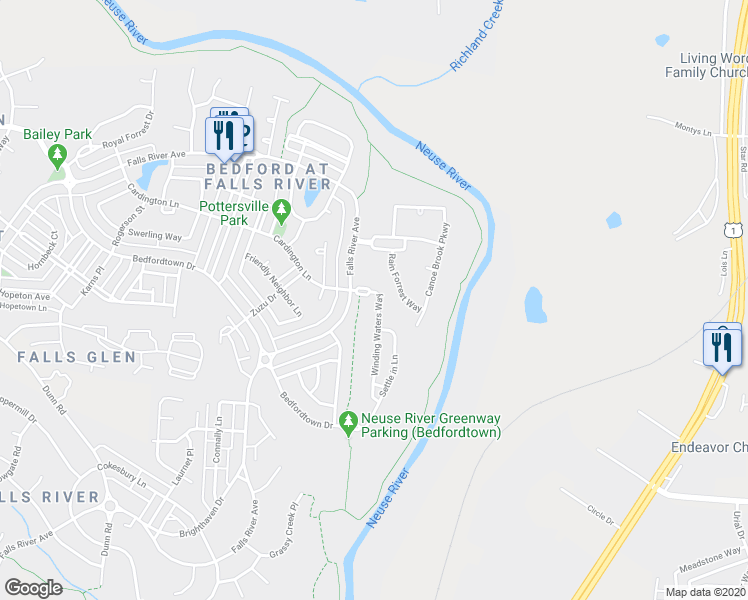 map of restaurants, bars, coffee shops, grocery stores, and more near 3145 Winding Water Way in Raleigh