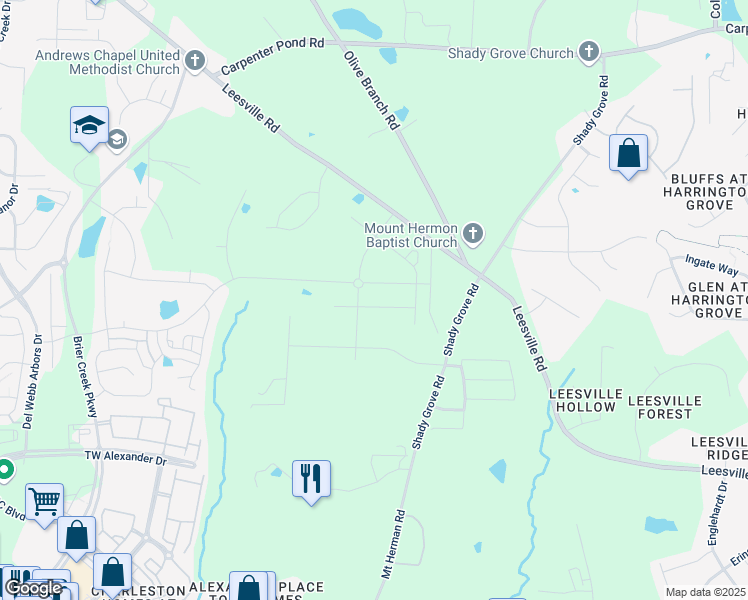 map of restaurants, bars, coffee shops, grocery stores, and more near 1024 Greatland Road in Durham