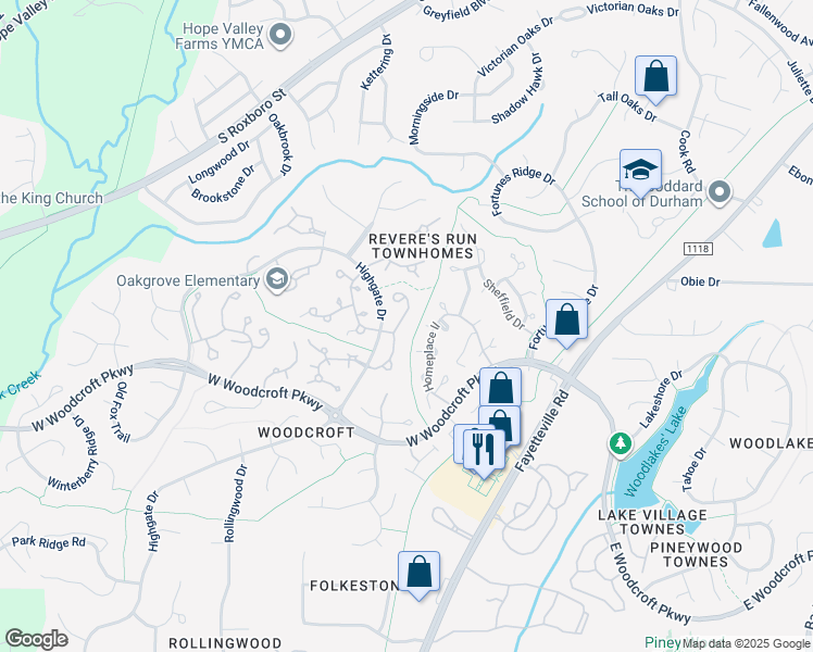 map of restaurants, bars, coffee shops, grocery stores, and more near 4137 Settlement Drive in Durham