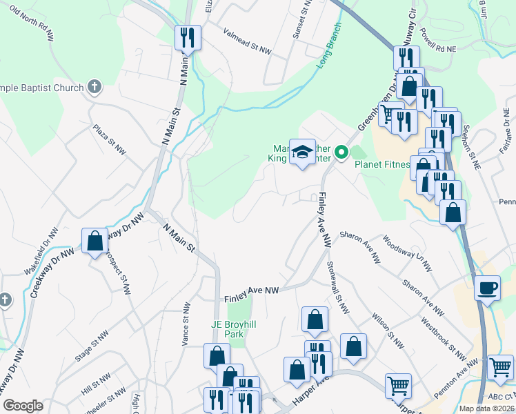 map of restaurants, bars, coffee shops, grocery stores, and more near 516 Arlington Cir NW in Lenoir