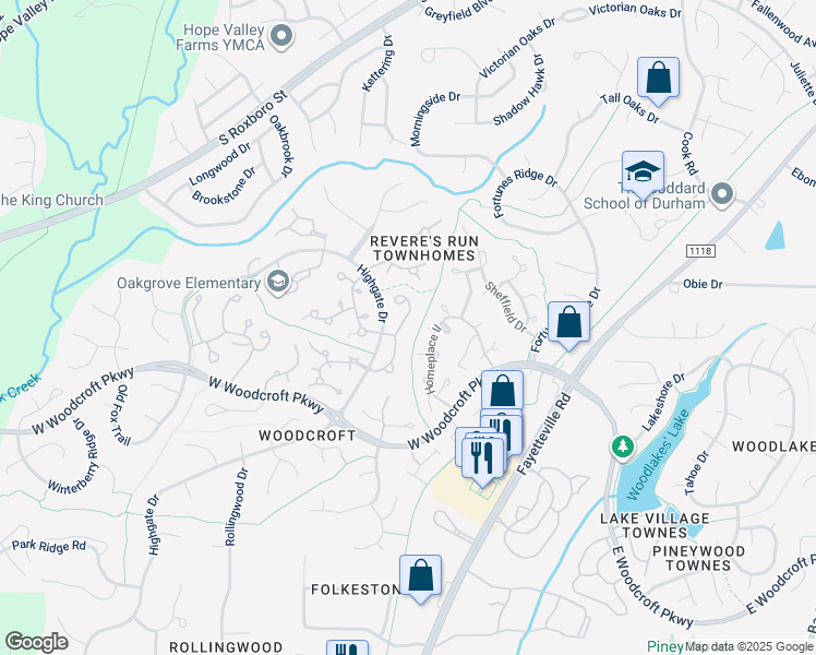 map of restaurants, bars, coffee shops, grocery stores, and more near 4137 Settlement Drive in Durham