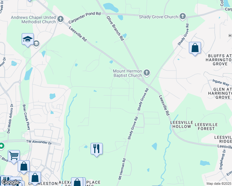 map of restaurants, bars, coffee shops, grocery stores, and more near 1024 Greatland Road in Durham