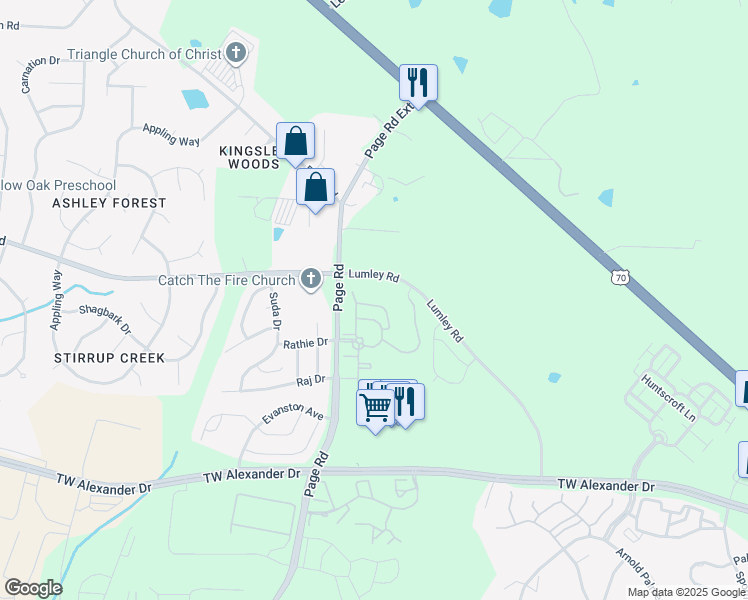 map of restaurants, bars, coffee shops, grocery stores, and more near 311 Molesworth Drive in Morrisville