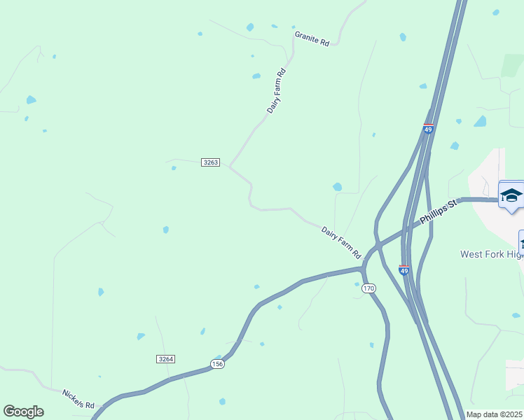 map of restaurants, bars, coffee shops, grocery stores, and more near 1650 Dairy Farm Road in West Fork
