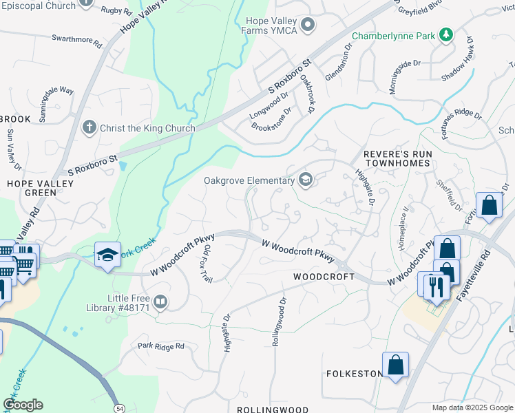 map of restaurants, bars, coffee shops, grocery stores, and more near 110 Timber Ridge Drive in Durham