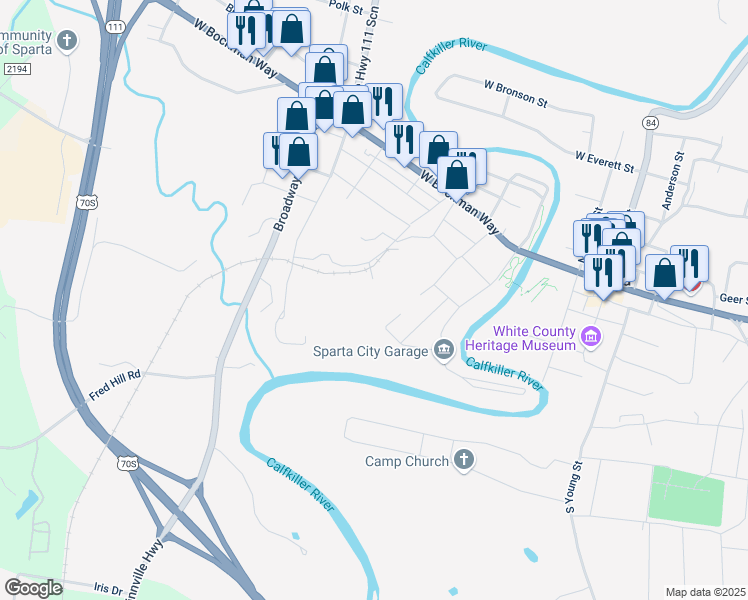 map of restaurants, bars, coffee shops, grocery stores, and more near 195 Depot Street in Sparta