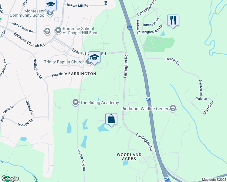map of restaurants, bars, coffee shops, grocery stores, and more near 5152 Niagra Drive in Chapel Hill