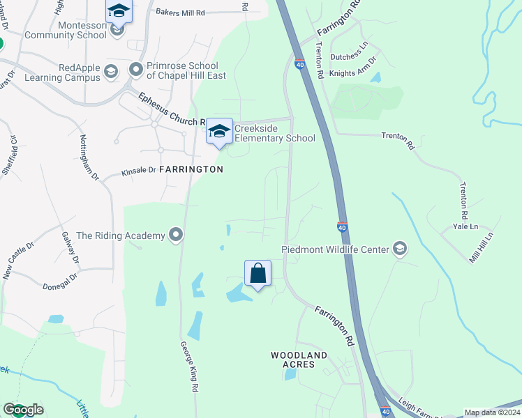 map of restaurants, bars, coffee shops, grocery stores, and more near 5152 Niagra Drive in Chapel Hill