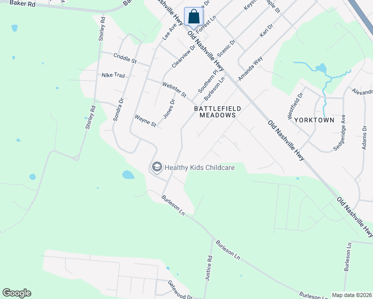 map of restaurants, bars, coffee shops, grocery stores, and more near 6203 Sunnyside Drive in Murfreesboro