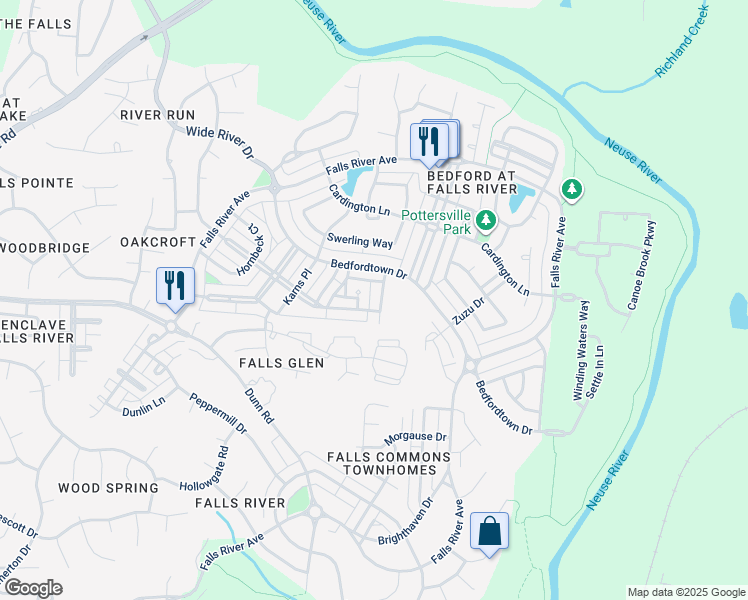 map of restaurants, bars, coffee shops, grocery stores, and more near 2211 Cloud Cover Lane in Raleigh