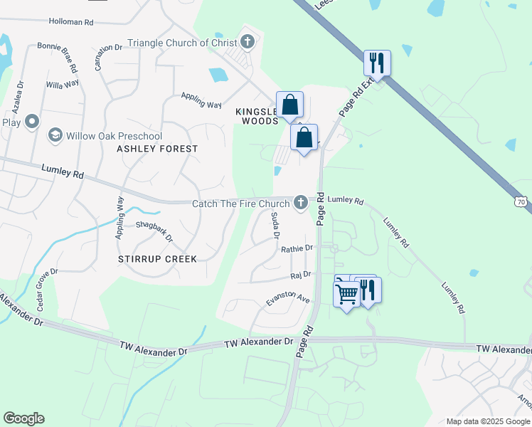 map of restaurants, bars, coffee shops, grocery stores, and more near 4 Om Court in Durham