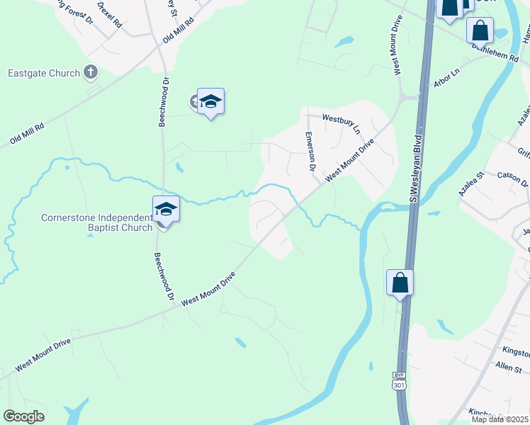 map of restaurants, bars, coffee shops, grocery stores, and more near 108 Vineyard Court in Rocky Mount