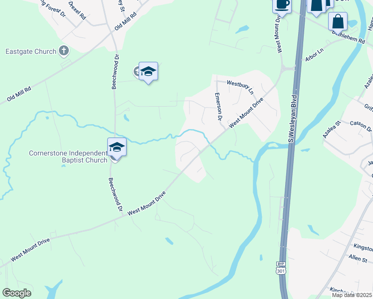 map of restaurants, bars, coffee shops, grocery stores, and more near 108 Vineyard Court in Rocky Mount