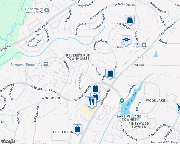 map of restaurants, bars, coffee shops, grocery stores, and more near 200 West Woodcroft Parkway in Durham
