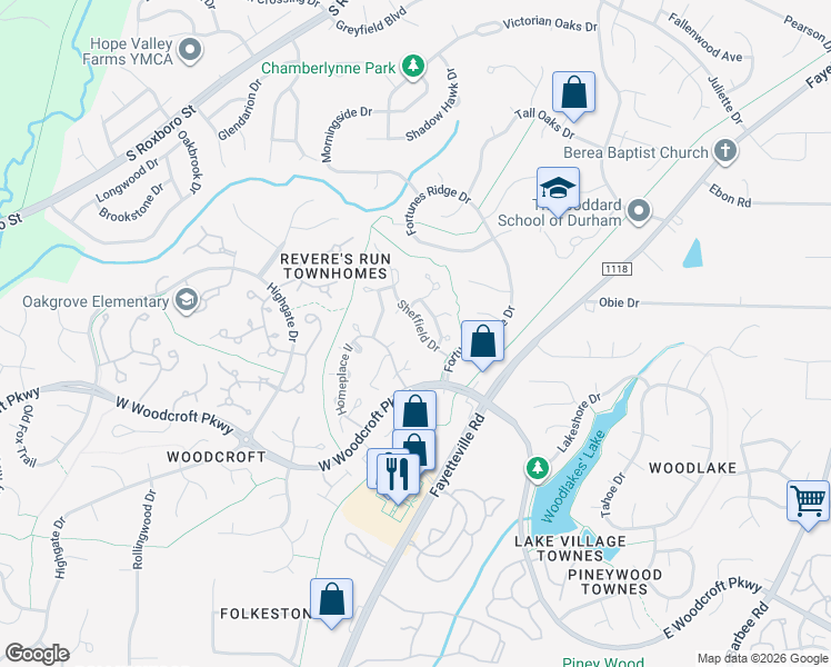 map of restaurants, bars, coffee shops, grocery stores, and more near 200 West Woodcroft Parkway in Durham