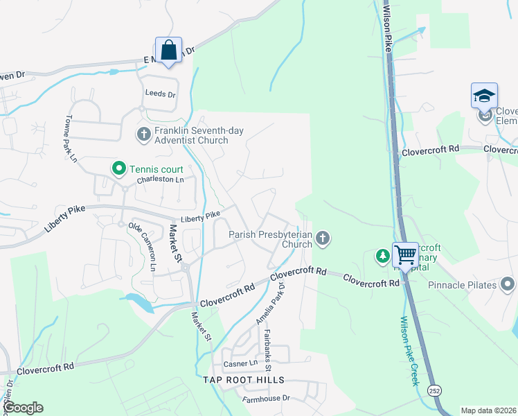 map of restaurants, bars, coffee shops, grocery stores, and more near 1122 Waverly Place in Franklin