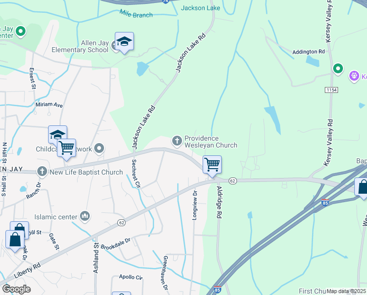 map of restaurants, bars, coffee shops, grocery stores, and more near 1512 East Fairfield Road in High Point