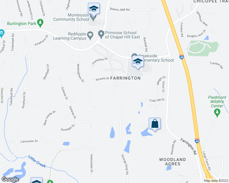 map of restaurants, bars, coffee shops, grocery stores, and more near 5118 George King Road in Durham