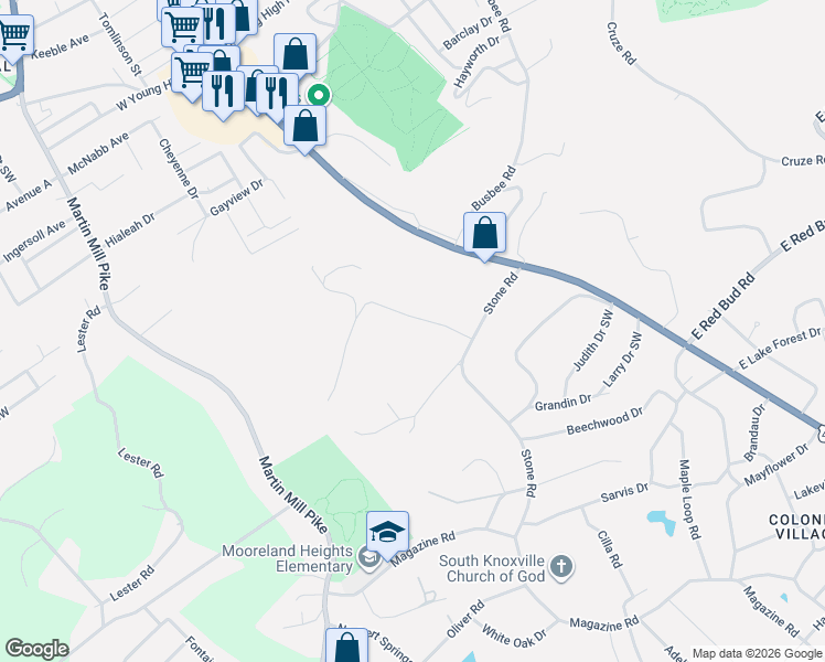 map of restaurants, bars, coffee shops, grocery stores, and more near 4925 Wise Hills Road in Knoxville