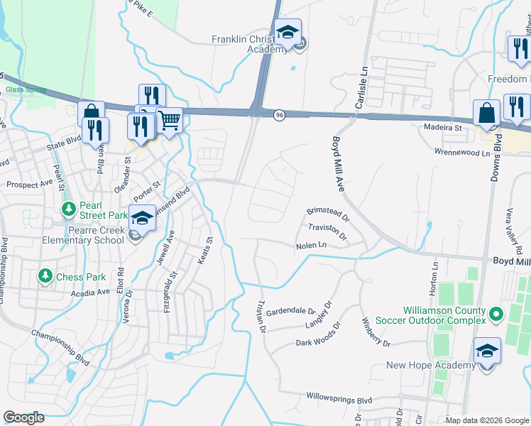 map of restaurants, bars, coffee shops, grocery stores, and more near 3258 Nolen Lane in Franklin
