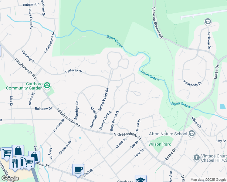 map of restaurants, bars, coffee shops, grocery stores, and more near 407 Robert Hunt Drive in Carrboro