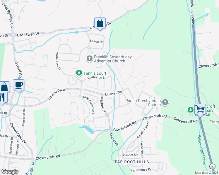 map of restaurants, bars, coffee shops, grocery stores, and more near 1421 Marrimans Court in Franklin