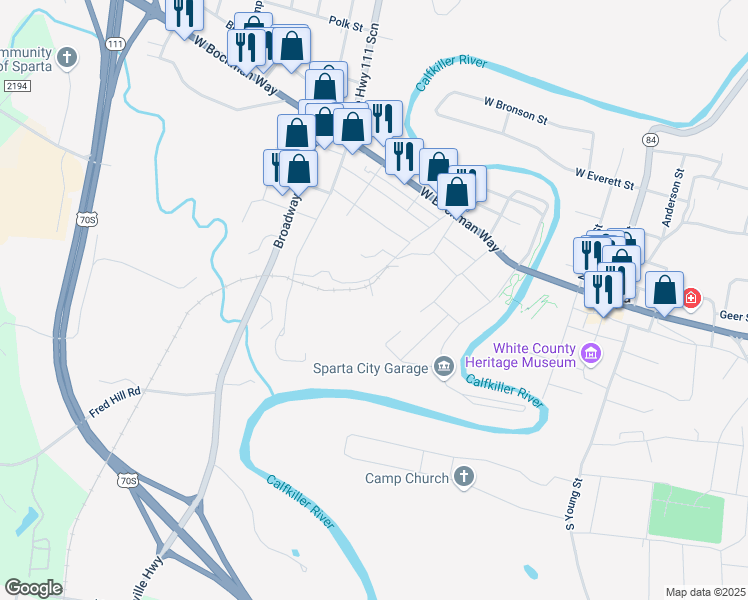 map of restaurants, bars, coffee shops, grocery stores, and more near 195 Depot Street in Sparta