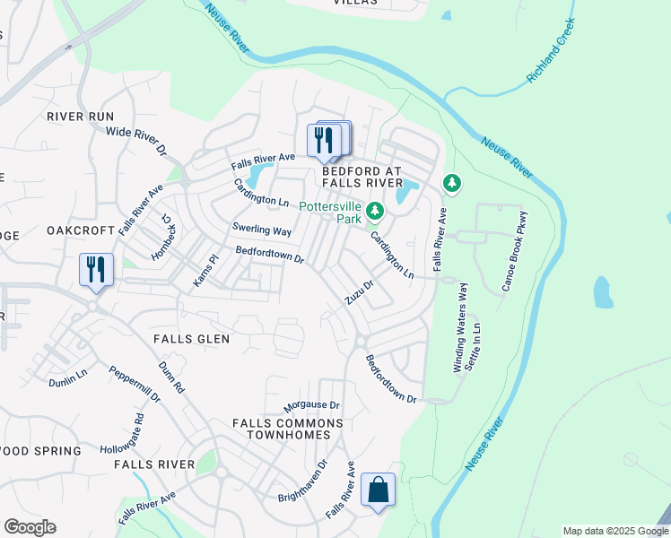 map of restaurants, bars, coffee shops, grocery stores, and more near 10604 Longholme Way in Raleigh