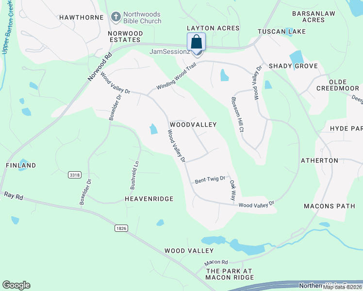 map of restaurants, bars, coffee shops, grocery stores, and more near 5016 Wood Valley Drive in Raleigh