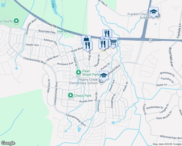 map of restaurants, bars, coffee shops, grocery stores, and more near 1201 Eliot Road in Franklin