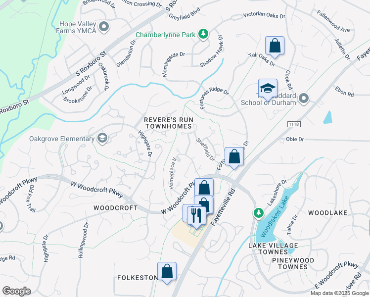 map of restaurants, bars, coffee shops, grocery stores, and more near 200 West Woodcroft Parkway in Durham