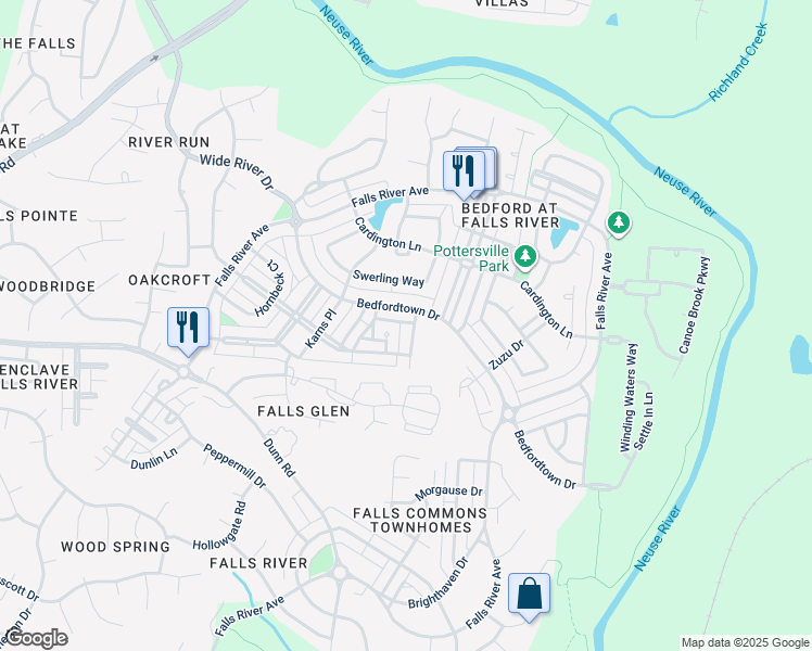 map of restaurants, bars, coffee shops, grocery stores, and more near 2231 Cloud Cover Lane in Raleigh