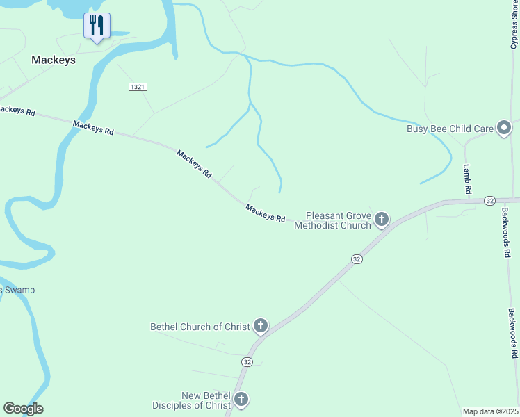 map of restaurants, bars, coffee shops, grocery stores, and more near 8675 Mackeys Road in Roper