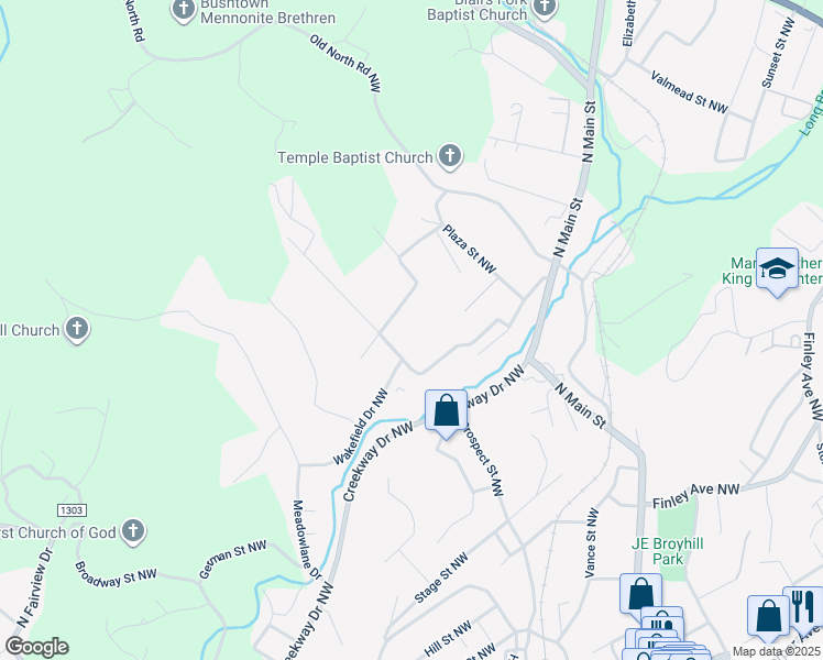 map of restaurants, bars, coffee shops, grocery stores, and more near 1411 Merriman Street Northwest in Lenoir